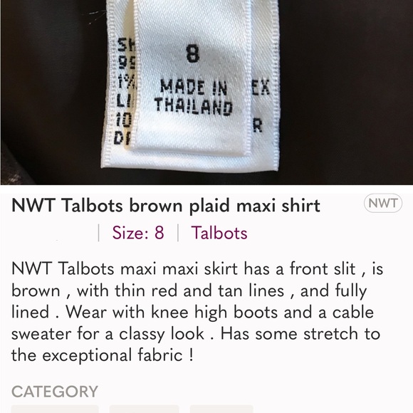 NWT Talbot midi plaid skirt - Picture 5 of 6